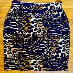 INC International Concepts Blue and Brown Animal Print Pencil Skirt